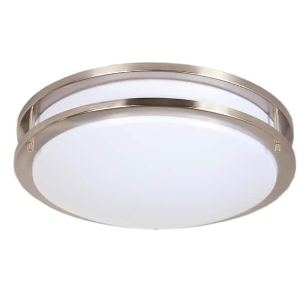 14 in. Satin Nickel LED Ceiling Mount Fixture, 5 CCT 2700K-5000K, 2100 Lumens, Dimmable