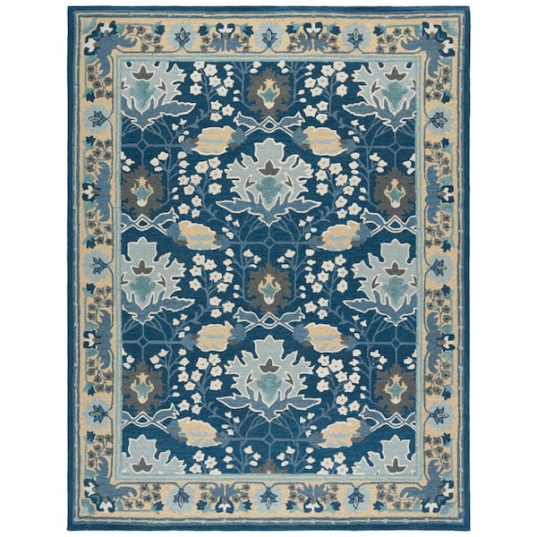 Earthly Treasures 9 ft. x 12 ft. Navy/Beige Oushak Floral Vine Area Rug
