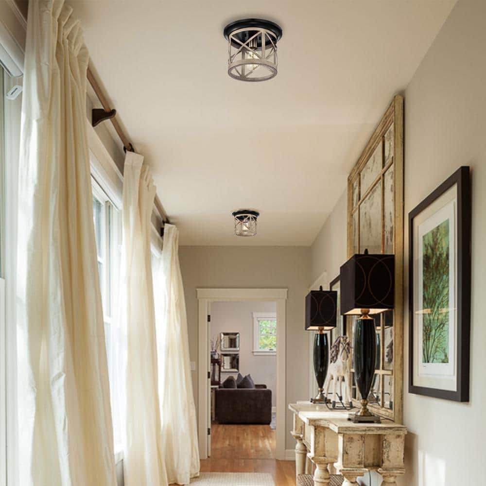 Bronze and Briarwood Farmhouse Drum Flush Mount Ceiling Light