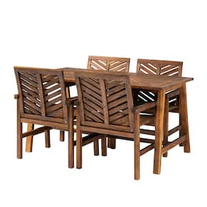 Dark Brown 5-Piece Acacia Wood Boho Rectangle Table Outdoor Dining Set