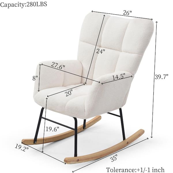 Angel Sar - 35 in. x 19.2 in. x 39.7 in. Beige Polyester Rocking Chair, Comfy Side Chair with High Backrest for Living Room, Office