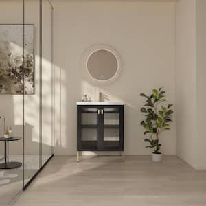 28 in. Sink Freestanding Bathroom Vanity Plywood in Black with White Ceramic