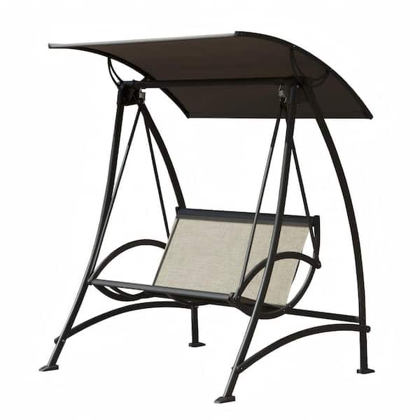 2-Person Outdoor Steel Patio Swing Chair Porch Swing with Adjustable Canopy