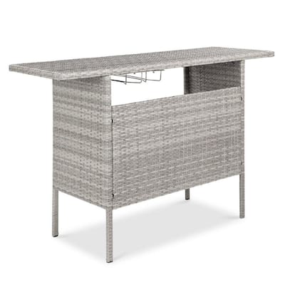 Gray Wicker Outdoor Bistro Table with 2 Steel Shelves