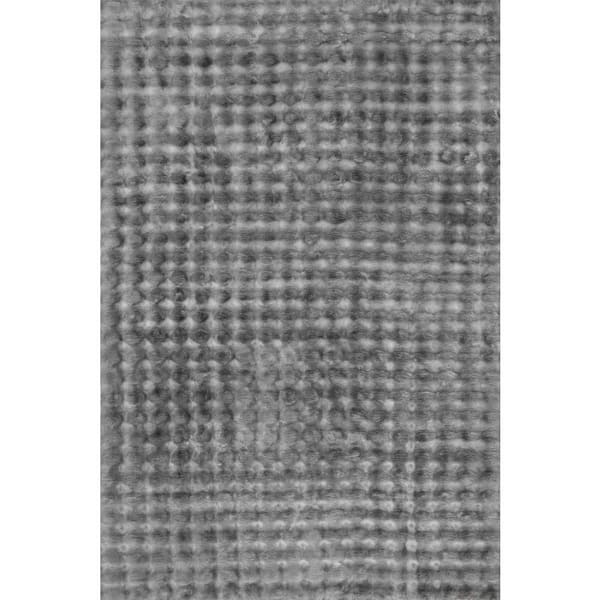 Jeni SuperiorWash Solid Faux Rabbit Machine Washable Area Dark Grey 6 ft. x 6 ft. Indoor Square Rug