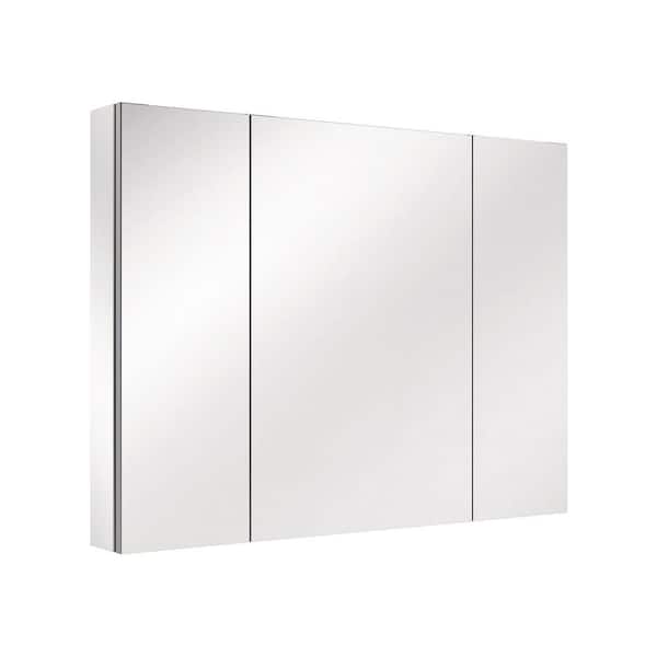 40 in. W x 30 in. H Rectangular Aluminum Medicine Cabinet with Mirror Frameless 3 Door Mirrored Bathroom Storage Cabinet