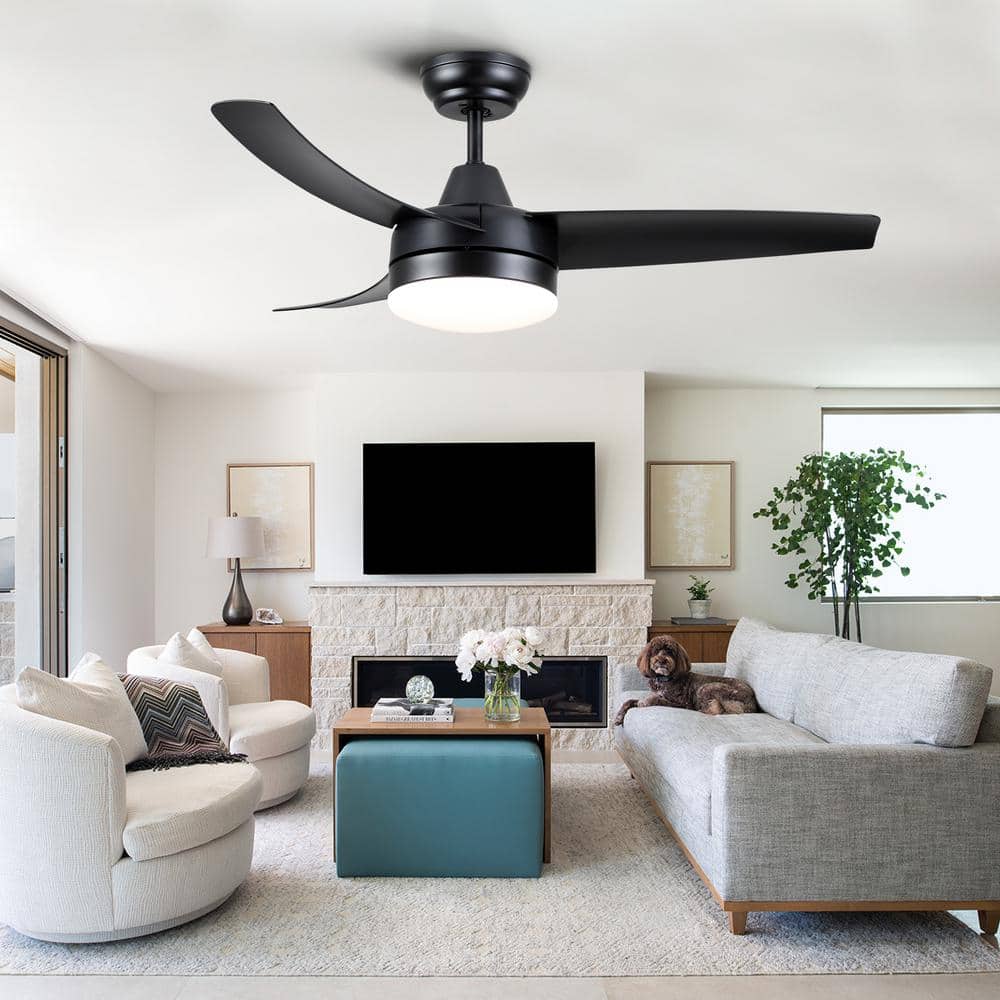 42-Inch Black ABS Blade Ceiling Fan with LED Light and Remote