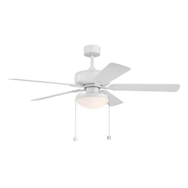 Outllant 52 in. Outdoor Matte White Wet Rated Transitional Ceiling Fan with Included 3000K LED Bulbs, Pull Chain Control