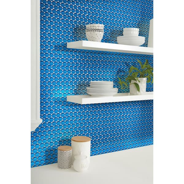 5 pack 12-in x 12-in Sky Blue Penny Round Polished Glass Mosaic Tile (5 Sq ft/case)