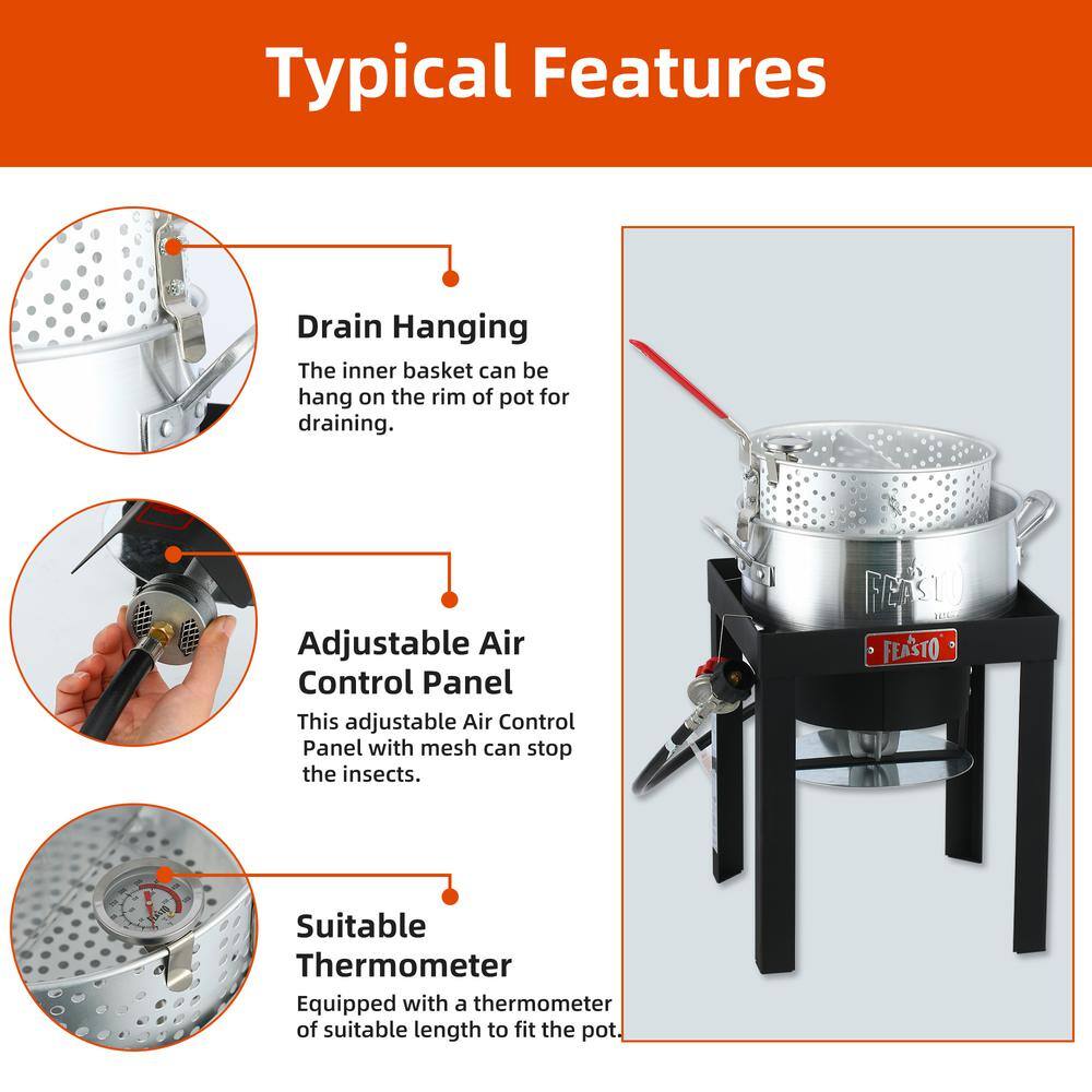 Feasto 10 Qt Silver Aluminum Outdoor Fish Fryer Kit