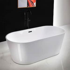 Evelyn 67 in. Acrylic FlatBottom Double Ended Bathtub with Matte Black Overflow and Drain Included in White