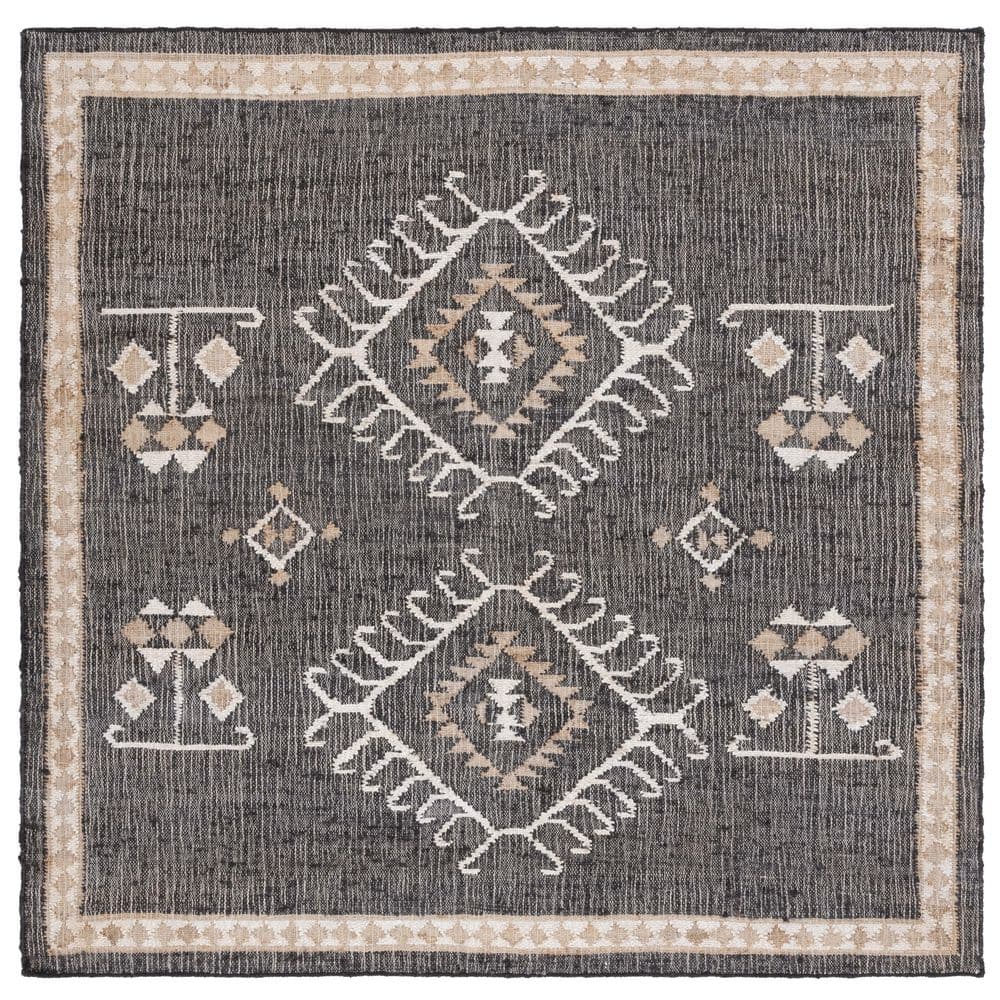 Bohemian Nomad Black and Ivory Handwoven Cotton Square Rug