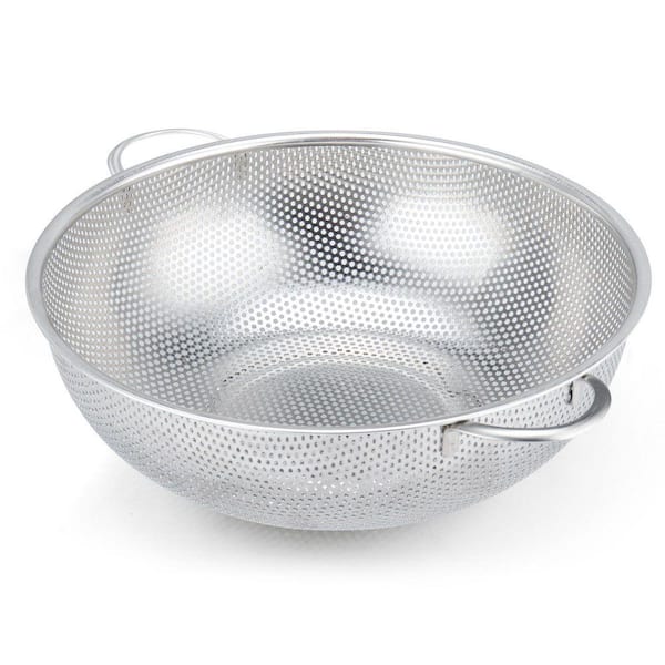 Stainless Steel Fine-Hole Colander with Base, 5-Quart Kitchen Food Strainer, Silver, Dishwasher Safe