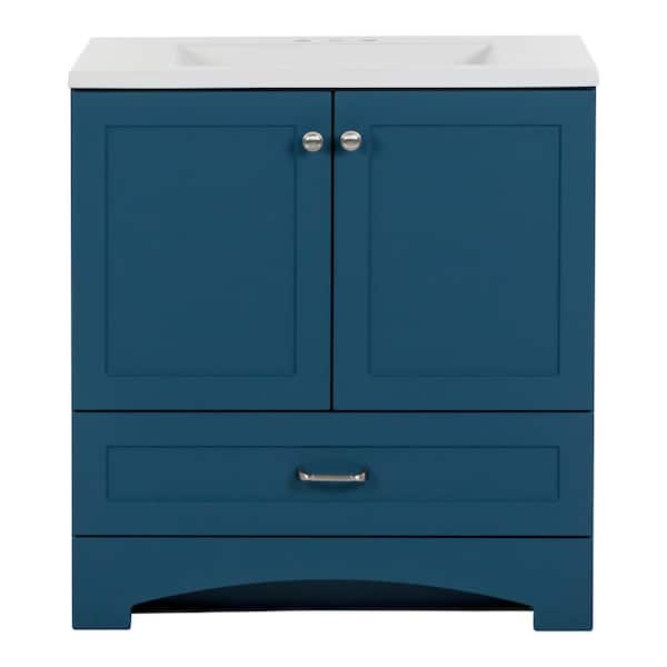 Lancaster 31 in. Single Sink Admiral Blue Bath Vanity with White Cultured Marble Top (Assembled)