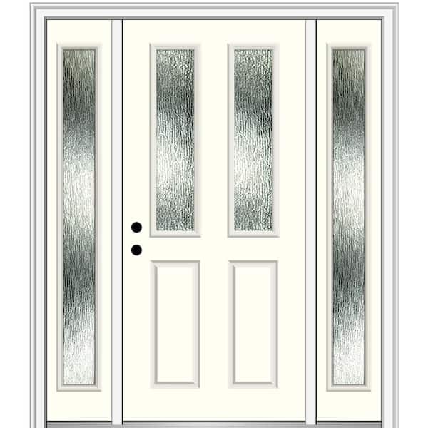 MMI Door 60 in. x 80 in. Right-Hand Inswing Rain Glass Alabaster Fiberglass Prehung Front Door on 4-9/16 in. Frame