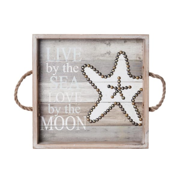 Elements 14 in. Multi Color MDF/Wood Sea Star Decorative Tray