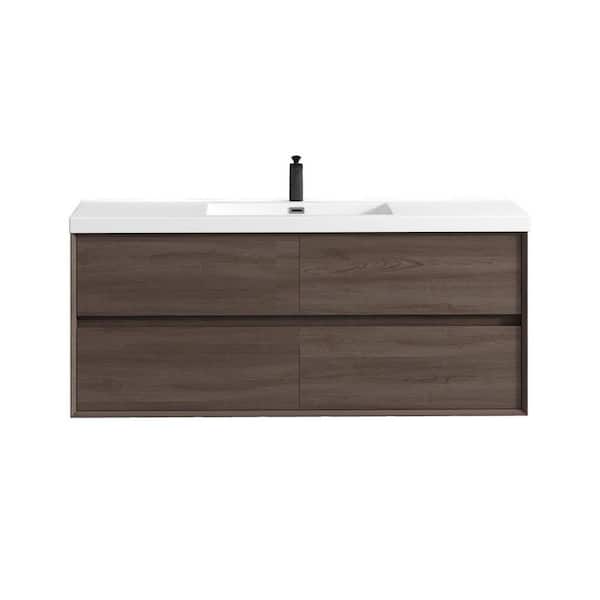 Kingdee 59 in. W x 20 in. D x 26 in. H Single Sink Floating Bath Vanity in Red Oak with White Acrylic Top