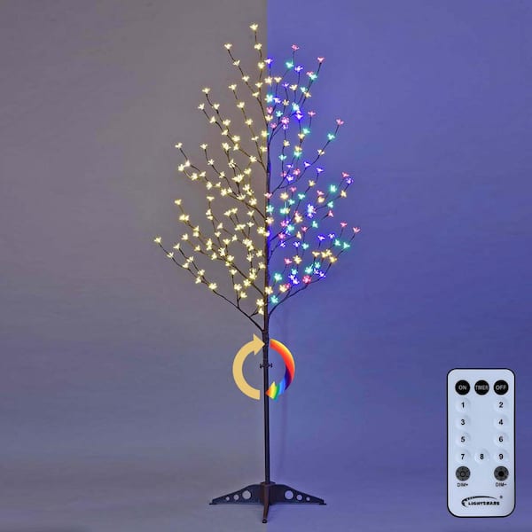 Lightshare 6 ft. Pre-Lit Cherry Blossom Artificial Christmas Tree with 208 Warm White to Multi-Color, Timer and Dimmer with Remote