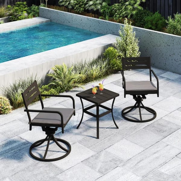 3-Piece Metal Square Outdoor Patio Bistro Set with 360° Rotation ...
