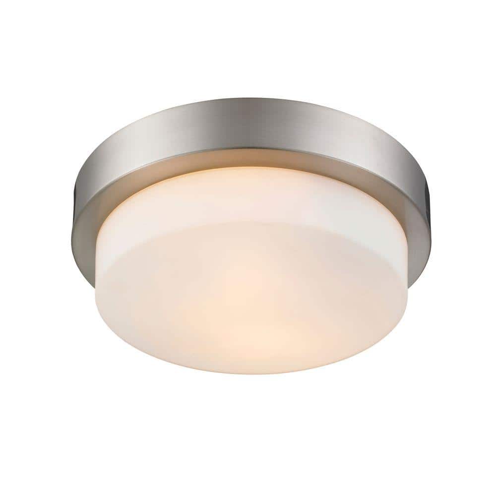 Pewter and Glass Transitional Flush Mount Light