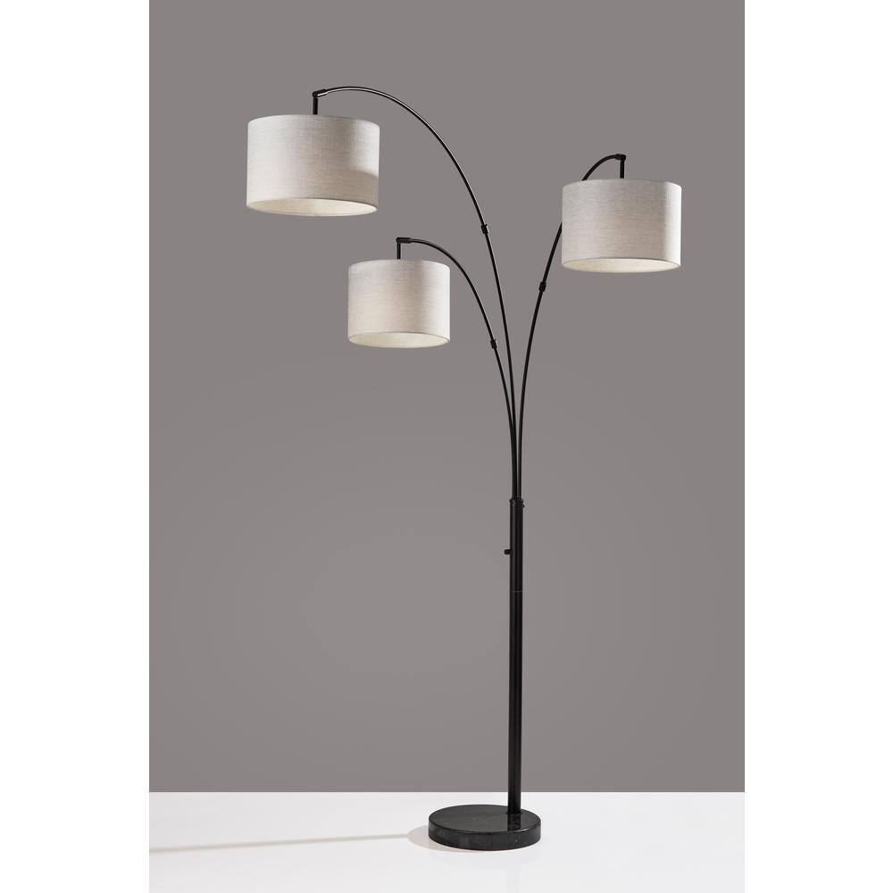 Modern Farmhouse Black Metal 3-Arm Arc Floor Lamp with Taupe Shade