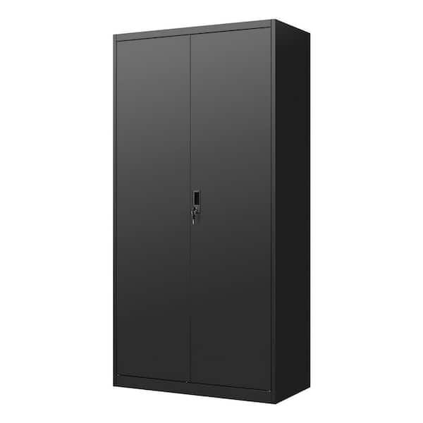 4-Tier Metal Wardrobe Cabinet Locker in Black with Hanging Rod, Lock, Adjustable Shelves and Doors