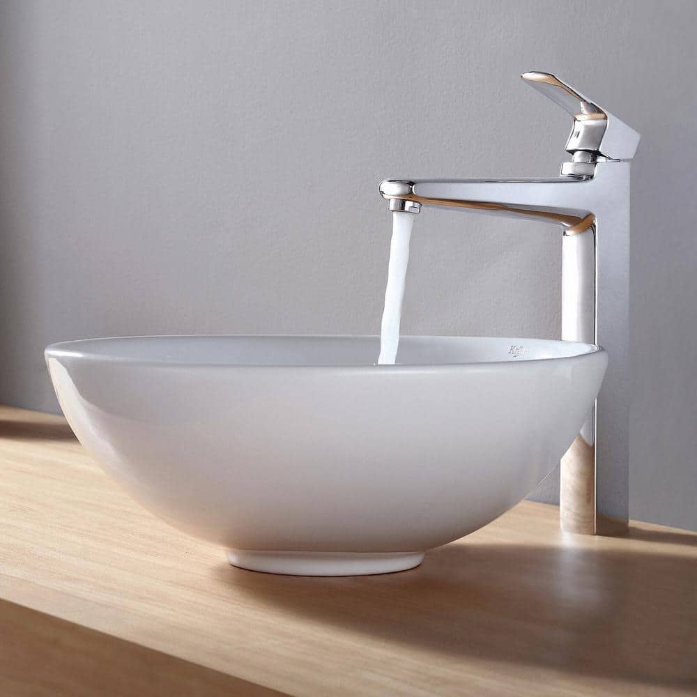 White Round Ceramic Vessel Bathroom Sink, 16 Inch
