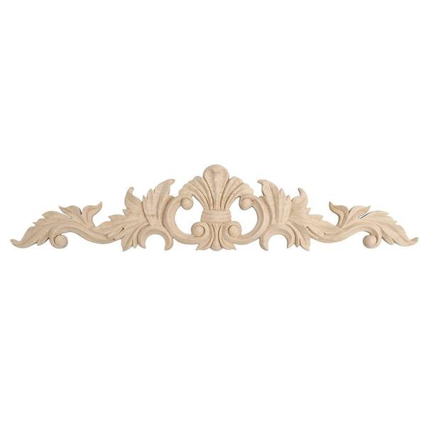 American Pro Decor 2-5/8 in. x 12 in. x 3/8 in. Unfinished Hand Carved North American Solid Hard Maple Wood Onlay Acanthus Wood Applique