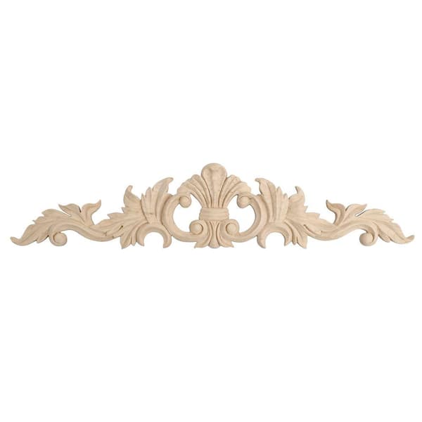 American Pro Decor 2-5/8 in. x 12 in. x 3/8 in. Unfinished Hand Carved North American Solid Hard Maple Wood Onlay Acanthus Wood Applique