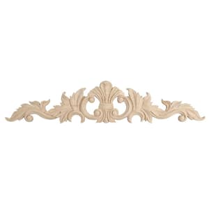3-7/8 in. x 18-1/4 in. x 1/2 in. Unfinished Hand Carved Solid American Hard Maple Wood Onlay Acanthus Wood Applique