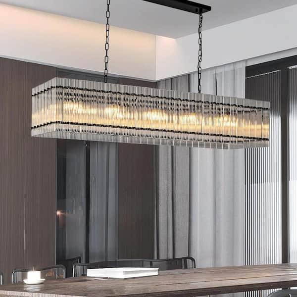 YUYI Modern Chandelier 54 in. 10-Lights Luxury Linear Black Chandelier for Dining Room, Kitchen Island, Living Room