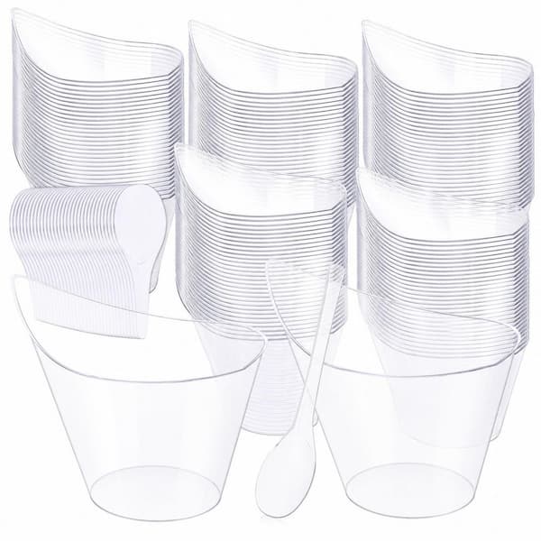 White Dessert Sets Clear 100-Pack Plastic Dessert Cups with 7 oz. Capacity and Matching Spoons for Yogurt Parfait