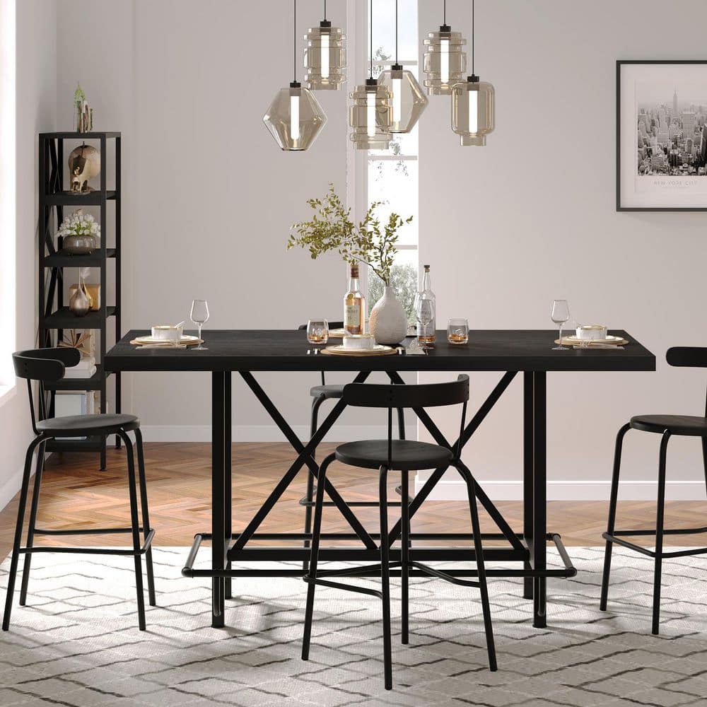 Roesler Rectangular Black Wood 62.99 in. 4 Legs Dining Table Seats 6 price history on PriceWatchPro