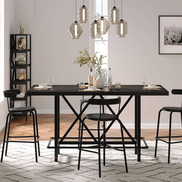 Roesler Rectangular Black Wood 62.99 in. 4 Legs Dining Table Seats 6