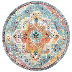 Crystal Teal/Orange 7 ft. x 7 ft. Round Border Area Rug