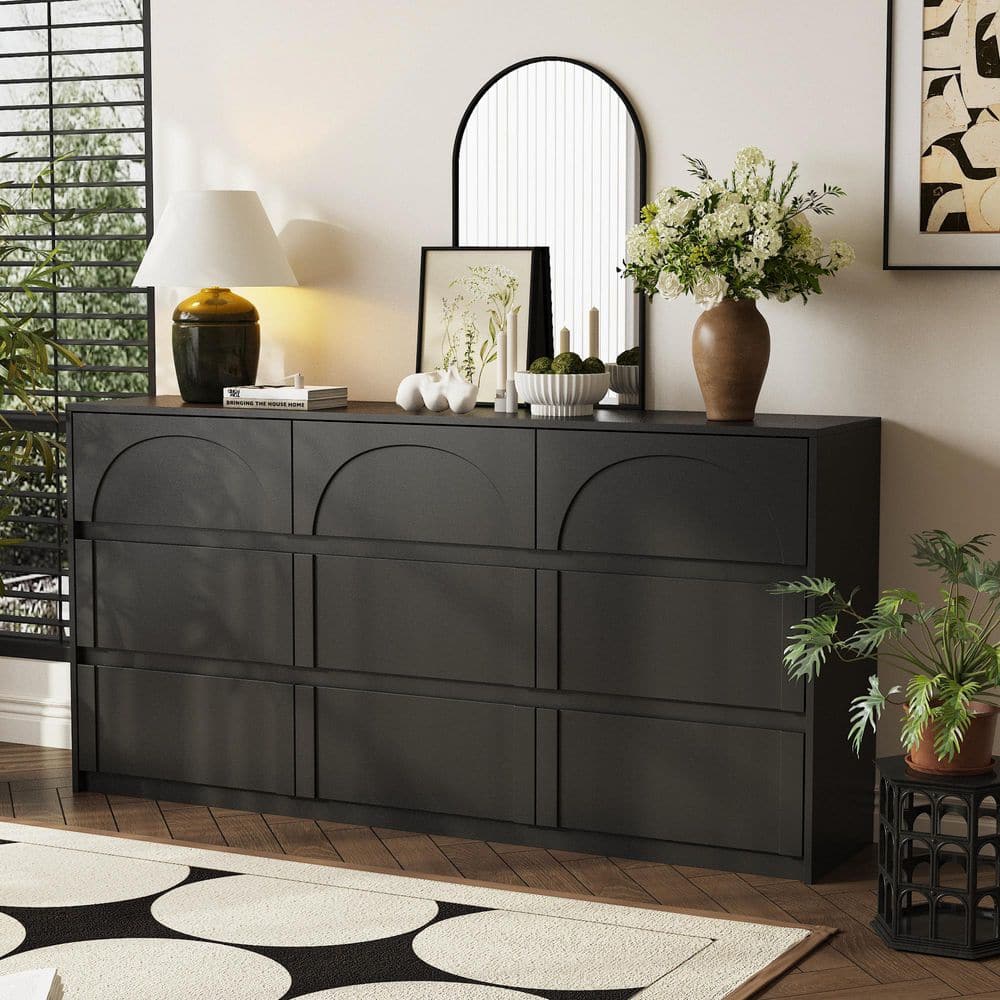 all modern black dresser Kingdely 9-Drawer Wood Chest of Drawer Style 31.5 in. H x 63 in. W x 15.7 in. D KF210276-02 Size:11.5 US Men (10.5 AU/UK) Techni Home Wood Frame The smooth Mockneck