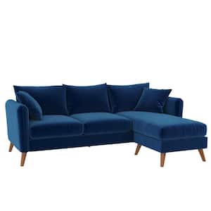 Magnolia 84 in. Round Arm 1-Piece Velvet L-Shaped Sectional Sofa in Blue