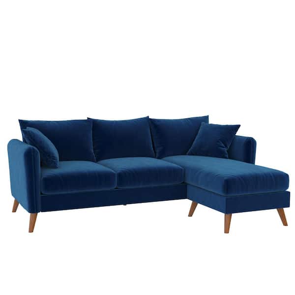 Novogratz Magnolia 84 in. Round Arm 1-Piece Velvet L-Shaped Sectional Sofa in Blue