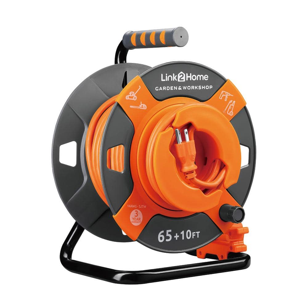 Link2Home 75 ft. 14/3 Extension Cord Storage Reel with Heavy Duty High ...