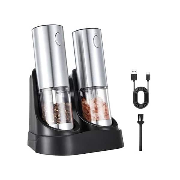 Automatic Salt and Pepper Grinder Set Adjustable Coarseness LED Light USB Base Large Capacity One-Handed Operation