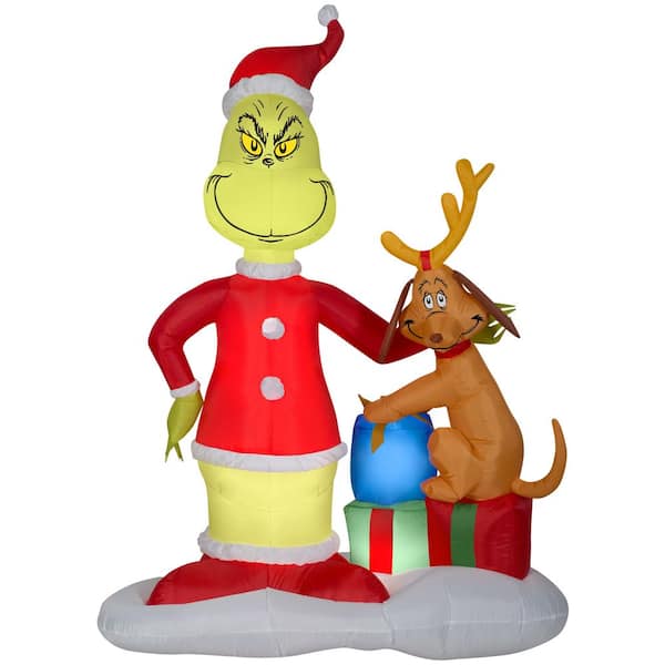 6 ft. Tall x 2.5 ft. Wide Airblown Grinch and Max with Presents Christmas Inflatable