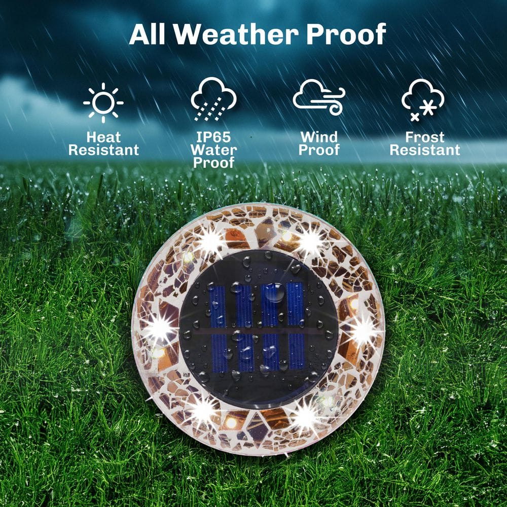 Tan Mosaic Solar Powered LED Pathway Lights, Set of 4