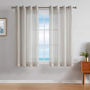 Cordelia Taupe Faux Linen Crushed 52 in. W x 63 in. L Grommet Window Sheer Curtains (2 Panels)