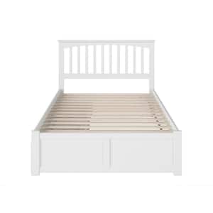 Mission White Full Solid Wood Storage Platform Bed with Flat Panel Foot Board and 2 Bed Drawers
