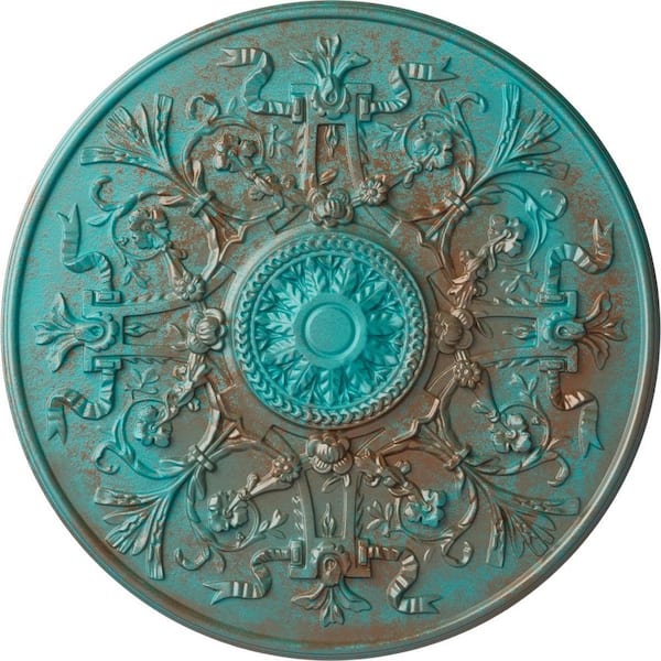 Ekena Millwork 1-3/4 in. x 33 in. x 33 in. Polyurethane Versailles Ceiling Moulding, Copper Green Patina