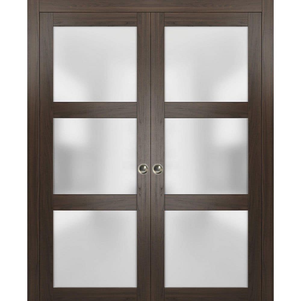 56 in. x 84 in. 2 Panel Chocolate Ash Finished Solid Wood Sliding Door with Hardware price history on PriceWatchPro