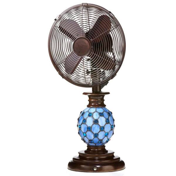 Deco Breeze 10 in. Mosaic Glass Azure Table Fan