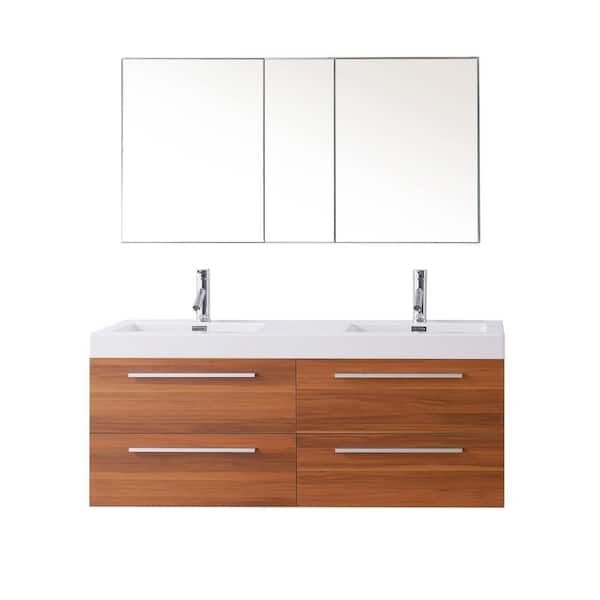 Virtu USA Finley 55 in. W Bath Vanity in Plum with Polymarble Vanity Top in White Polymarble with Square Basin and Faucet