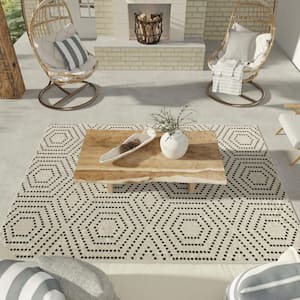 Tecopa Valeria Black/White 2 ft. x 6 ft. 7 in. Geometric Polypropylene Indoor/Outdoor Area Rug