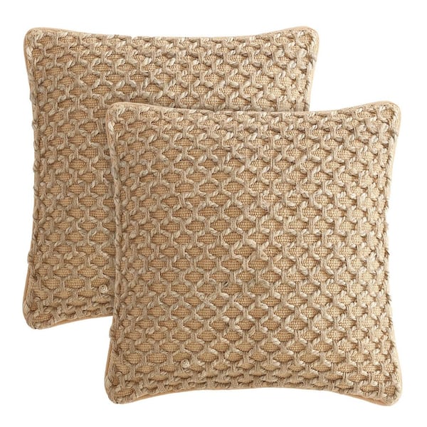 Boho Living Jada Beige Geometric Braided Polyester 18 in. x 18 in. Throw Pillow (Set of 2)